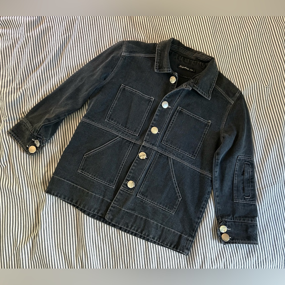 Dark Grey Denim utility Jacket with Button Details